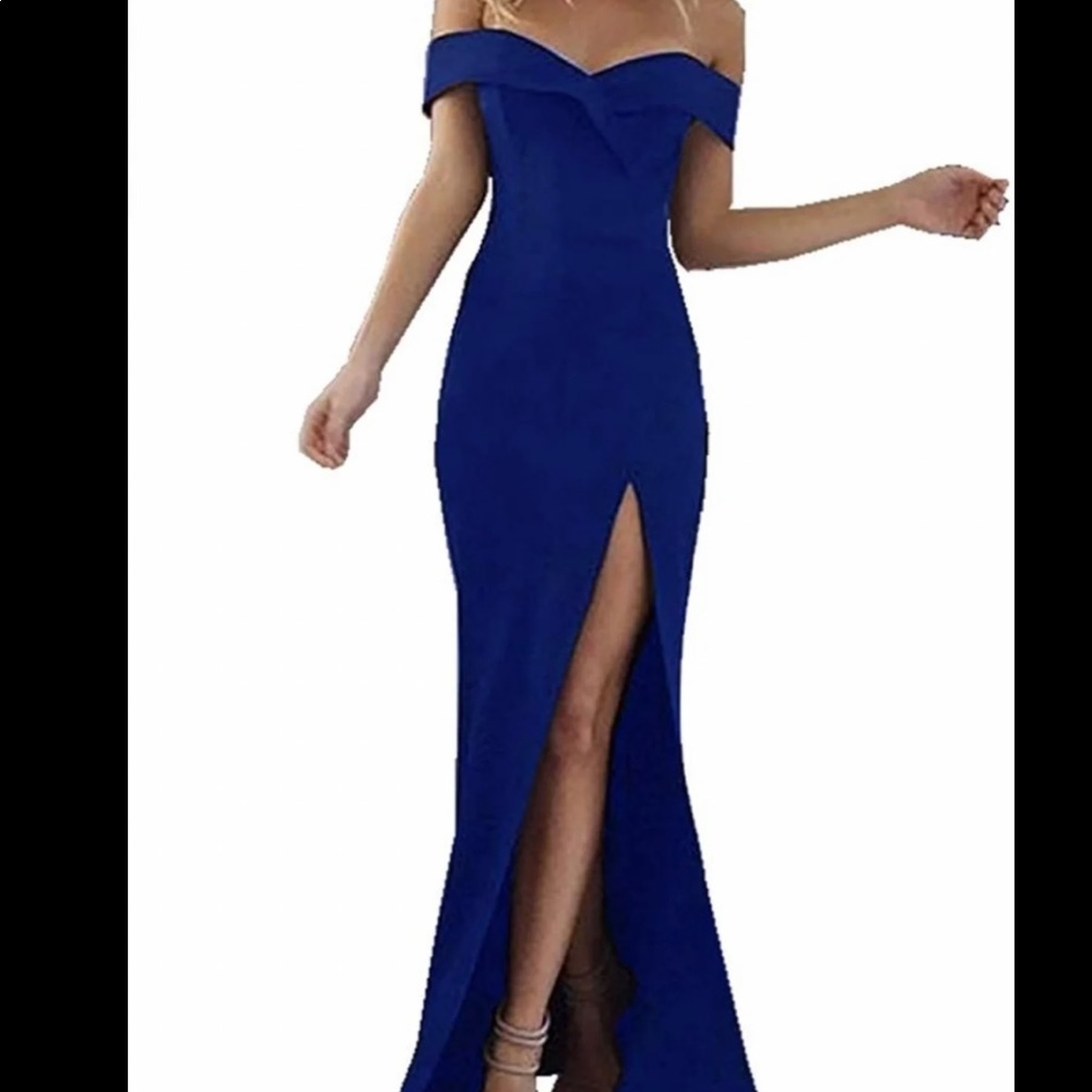Full Length Royal Blue Dress with High Slit